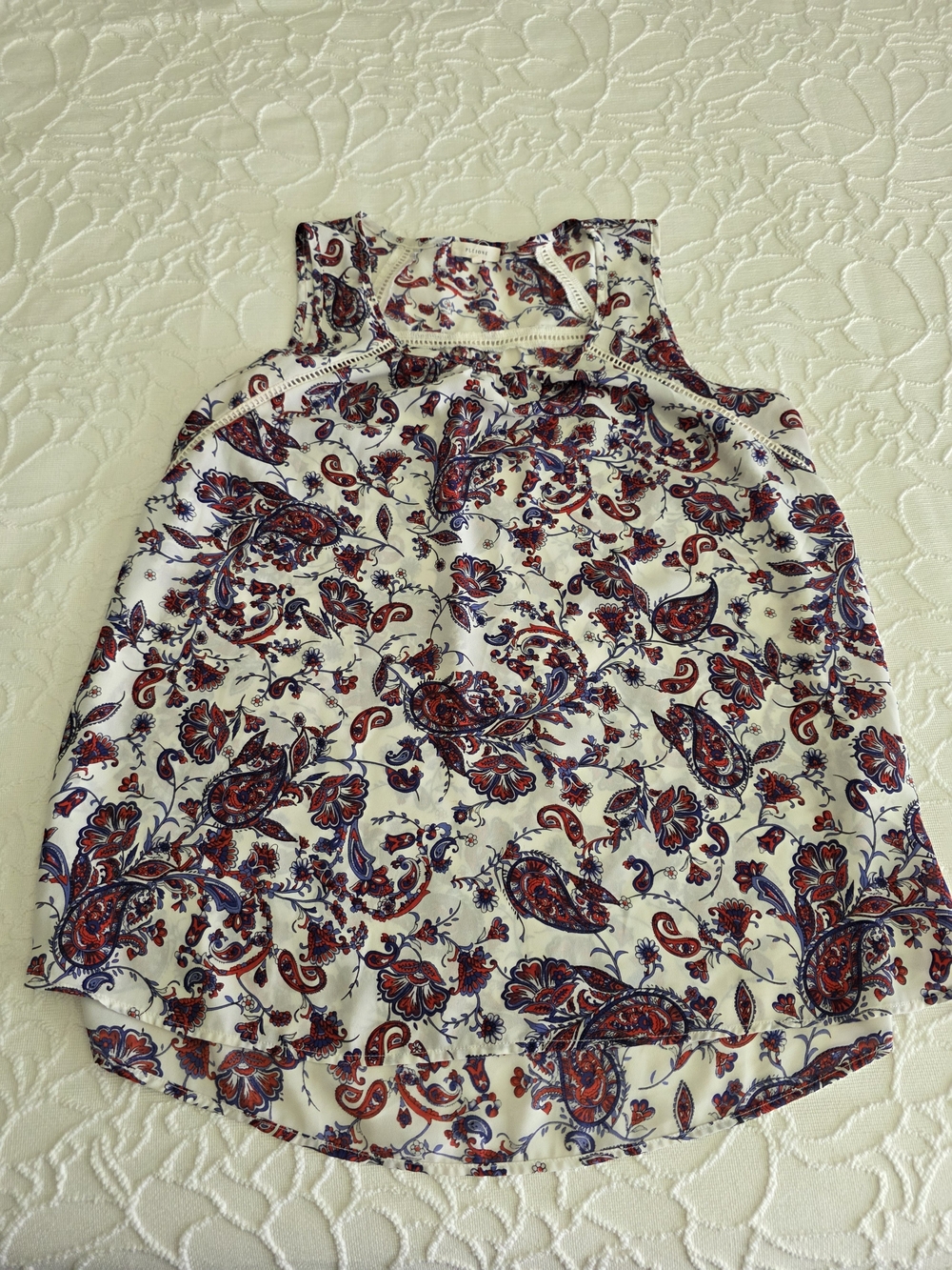Pleione Cream Paisley  Sleeveless with Red and Navy Accents